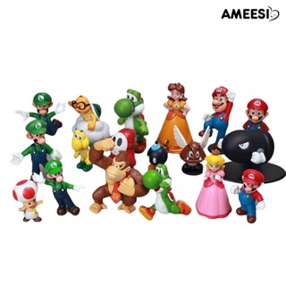 Ameesi ตุ๊กตาฟิกเกอร์ PVC Super Mario Bros Luigi ขนาดมินิ ของเล่นสําหรับเด็ก 18 ชิ้น ต่อชุด