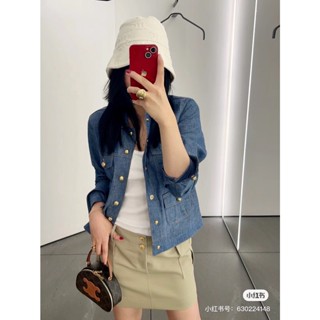 DIGD CEL Beaute 2023 spring and summer new retro style tannin blue denim light and thin tooling pocket decorative denim shirt coat