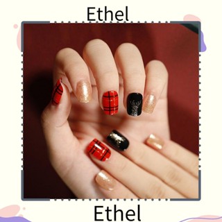 Ethel1 เล็บปลอม แบบสั้น ถอดออกได้ คละสี ดํา แดง ทอง 24 ชิ้น