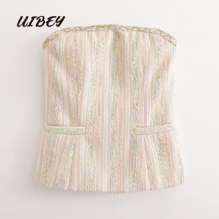 Uibey เสื้อกั๊ก แขนกุด ลายทาง แฟชั่น 3460