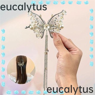 Eucalytus1 กิ๊บติดผม อัลลอย รูปผีเสื้อ กล้วยไม้ ประดับพู่ พลอยเทียม หรูหรา สําหรับผู้หญิง