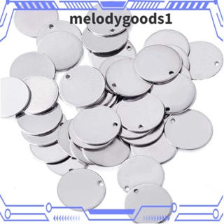 Melodygoods1 จี้สเตนเลส ทรงกลม แบน สีเงิน สําหรับทําเครื่องประดับ แฮนด์เมด DIY