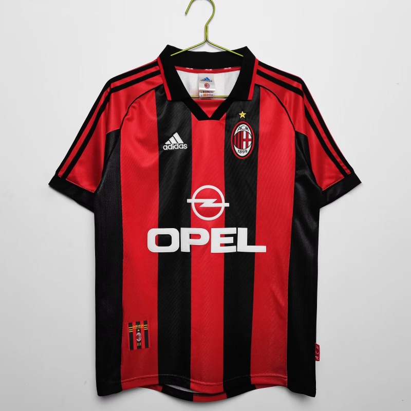 เสื้อกีฬาแขนสั้น ลายทีมชาติฟุตบอล Milan 1998 99 AC สไตล์วินเทจ แห้งเร็ว ไซซ์ S-XXL AAA