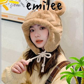 Emilee หมวกบีนนี่แฟชั่นฤดูหนาว แต่งหูหมี ผ้ากํามะหยี่ขนนิ่ม