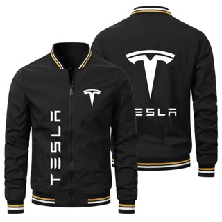 Tesla เสื้อแจ็กเก็ตเบสบอล แบบบาง มีซิป กันลม ลายโลโก้ MODEL3 สําหรับขับขี่กลางแจ้ง