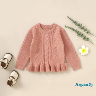 Aqq เสื้อกันหนาวแขนยาว คอกลม ผ้าถัก แต่งระบายน่ารัก สําหรับเด็กผู้หญิงวัยหัดเดิน
