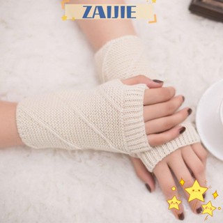 Zaijie24 ถุงมือถัก แบบครึ่งนิ้ว ให้ความอบอุ่น สําหรับผู้หญิง