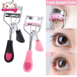 cocoy 【 fast Delievery 】 1pc Lady Professional Eyelash Curler Peach Heart Handle With Comb Clip Tweezers Cosmetic False Lashes Aids