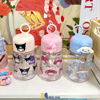 Sanrio การ์ตูนฤดูร้อนกีฬาขวดน้ำ My Melody Cinnamoroll Kuromi อะนิเมะฝาระเบิดฟางดื่มถ้วยส่งสติ๊กเกอร์ MOLISA