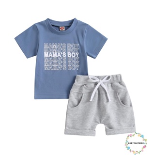 Babyclothes- ชุดเสื้อยืด แขนสั้น พิมพ์ลายตัวอักษร และกางเกงขาสั้น แบบยืดหยุ่น แฟชั่นฤดูร้อน สําหรับเด็กผู้ชาย 2 ชิ้น