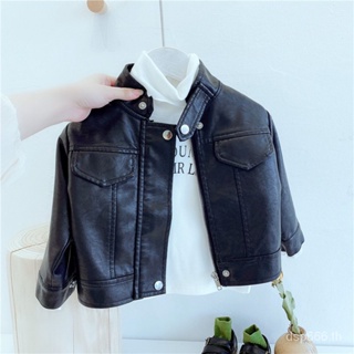 Autumn Childrens leather coat girls and boys handsome casual motorcycle leather jacket small and medium-sized childrens foreign fashion zipper coat N8VC