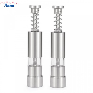 【Anna】2PCS Stainless Steel Salt Grinder Pepper Mill for Peppercorns Spices Thumb Push