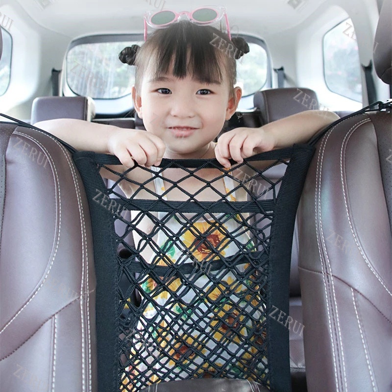 Zr สําหรับรถยนต์ด้านหน้าที่นั่งการจัดเก็บกระเป๋าตาข่าย/รถสากลสองชั้นถุงเก็บสุทธิสองชั้นยืดหยุ่นทั้งสองด้าน
