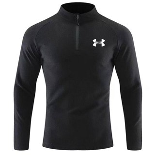 Sports Long-Sleeved T-shirt Mens Running Fitness Football Training Suit Breathable Stand Collar Half Zip Tight Quick-Drying Top nPUS