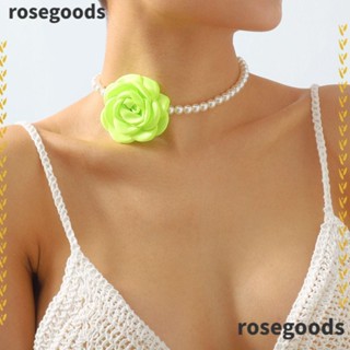 Rosegoods1 เครื่องประดับ สร้อยคอ เครื่องประดับ หลายสี กุหลาบ โช้กเกอร์ แฟชั่น ลูกปัดมุก สร้อยคอ ผู้หญิง