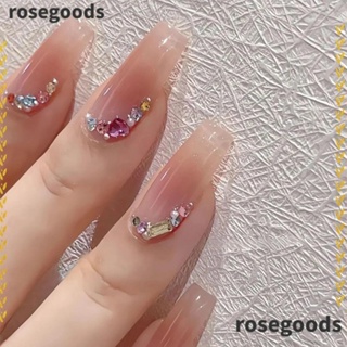 Rosegoods1 เล็บปลอม หัวเหลี่ยม ยาวปานกลาง ฝรั่งเศส กันน้ํา สวมใส่ได้ คลุมเล็บปลอม เล็บปลอม เล็บผู้หญิง