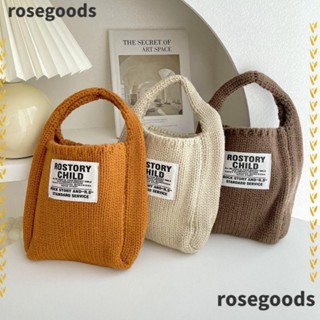 Rosegoods1 กระเป๋าถือ ผ้าขนสัตว์ถัก ความจุสูง ใช้ซ้ําได้ สําหรับผู้หญิง