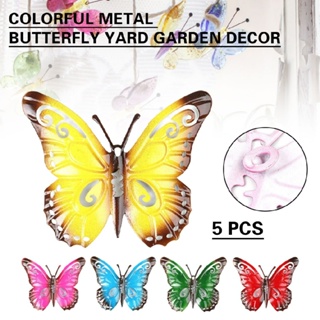 New 5pcs Colorful Metal Butterfly Yard Garden Decor Outdoor Lawn Wall Art Decor