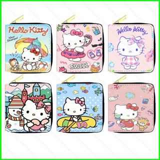 SANRIO กระเป๋าสตางค์ ใบสั้น แต่งซิป ลายการ์ตูนเฮลโลคิตตี้น่ารัก ใส่บัตรได้หลายใบ สําหรับนักเรียนหญิง