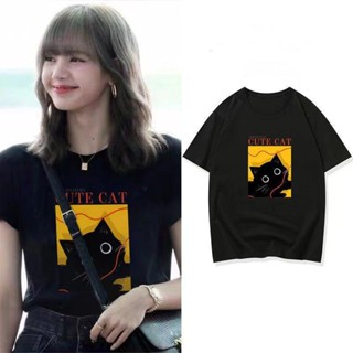 การออกแบบเดิมLISA blackpink เสื้อแฟชั่นสตรีแขนสั้นสไตล์เกาหลี tee shirt crop topsสาวอวบ plus size ขนาด: S-4XL