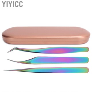 Yiyicc 3pcs Colorful Nail Art Tweezers Set Portable Stainless Steel -Static