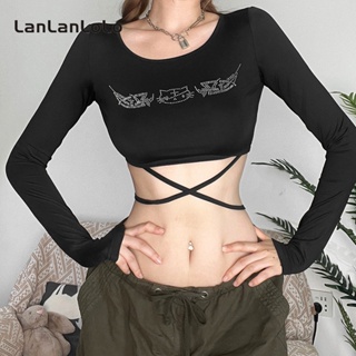 Lanlanlolo เสื้อยืดลําลอง แขนยาว คอกลม ทรงสลิม สีพื้น สําหรับสตรี 2023