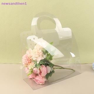 Newsandthen1 กล่องดอกไม้ใส พร้อมหูหิ้ว แบบพกพา สําหรับใส่ของขวัญ งานแต่งงาน 1 ชิ้น