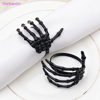 Thevantin แหวนผ้าเช็ดปาก ลายโครงกระดูก สําหรับวันฮาโลวีน วันขอบคุณพระเจ้า 6 ชิ้น