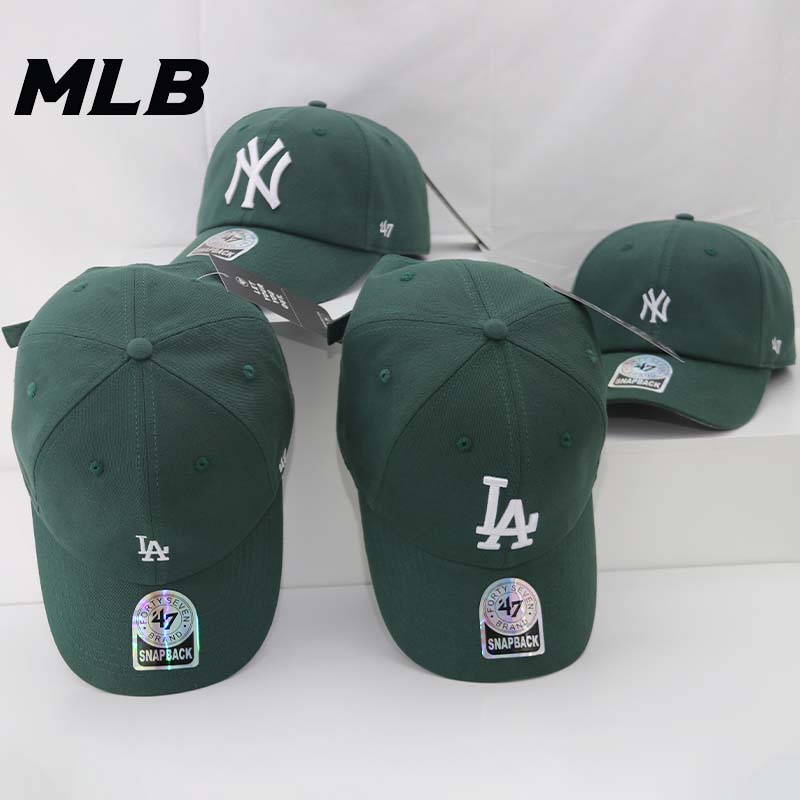 Mlb หมวกเบสบอล ผ้าฝ้าย แบบนิ่ม ปักลาย LA NY สีดํา สีเขียว สไตล์เกาหลี ปรับได้ 47 สําหรับผู้ชาย และผู้หญิง