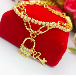 JJISHOP1  CW24 กำไลข้อมือหญิง สร้อยข้อมือกุญแจฝังเพรช กำไลทอง สร้อยข้อมือ ชุบทอง กำไลข้อมือ