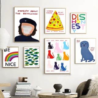 David Shrigley Man Pizza Lamp Dog Cat Rainbow Wall Art Prints ภาพวาดผ้าใบ นอร์ดิก โปสเตอร์ติดผนัง สําหรับตกแต่งผนังห้องนั่งเล่น