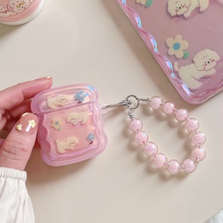 เคสหูฟังบลูทูธ ลายดอกไม้ สุนัข สีชมพู สําหรับ Airpods 1 2 3 Airpods Pro 2