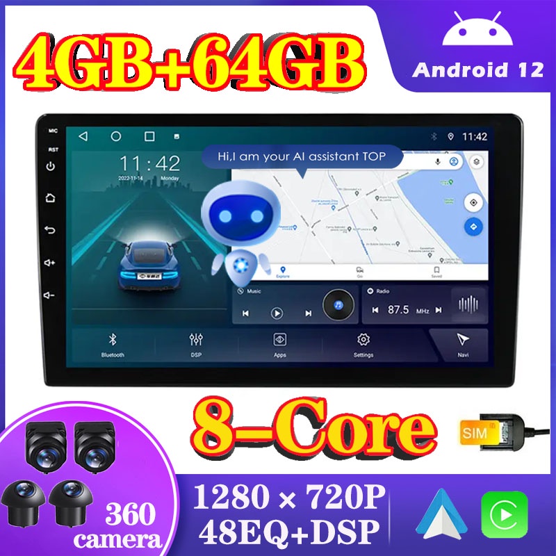 จอ 9 นิ้ว android รถยนต์ 4G+64G 8-Core 1280×720P TouchScreen 9/10.1 นิ้ว 2Din บลูทูธ วิทยุ Kereta พร้อม 360 Camera System Apple Carplay GPS DSP WIFI 4G lte จอ android 9 นิ้ว