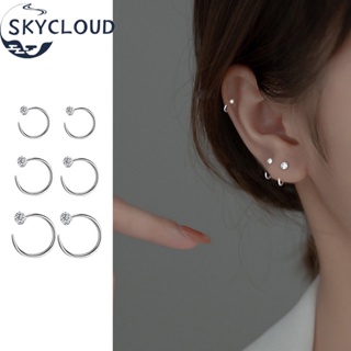 Skycloud ต่างหูห่วง เงิน S925 รูปตัว C ประดับคริสตัล เครื่องประดับแฟชั่น สําหรับผู้หญิง และผู้ชาย 1 คู่