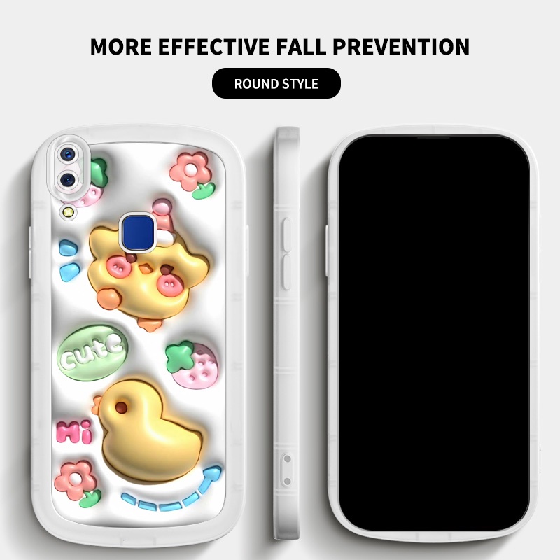 เคสโทรศัพท์มือถือ ซิลิโคน กันกระแทก ลายเป็ด สตรอเบอร์รี่น่ารัก 3D สําหรับ Vivo Y95 Y93 Y91 Y91i 1807 1816 1817 1811 V11i Y97 1806