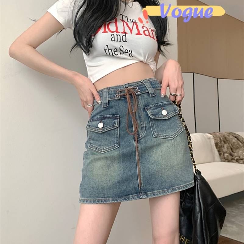 Vogue🌟พร้อมส่ง🌟 กระโปรงยีนส์เอวสูง รัดรูปSMLXL ใส่แล้วเก๋มาก (8806) -NZ -N