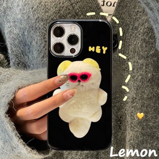 Lemon - เคสโทรศัพท์มือถือ ผ้ากํามะหยี่ขนนิ่ม ลายหมีน่ารัก สีดําวาว สําหรับ ไอโฟน 14pro 14promax 13 13pro 13promax 11 12 12pro 12promax XR XSMAX 7P 8P