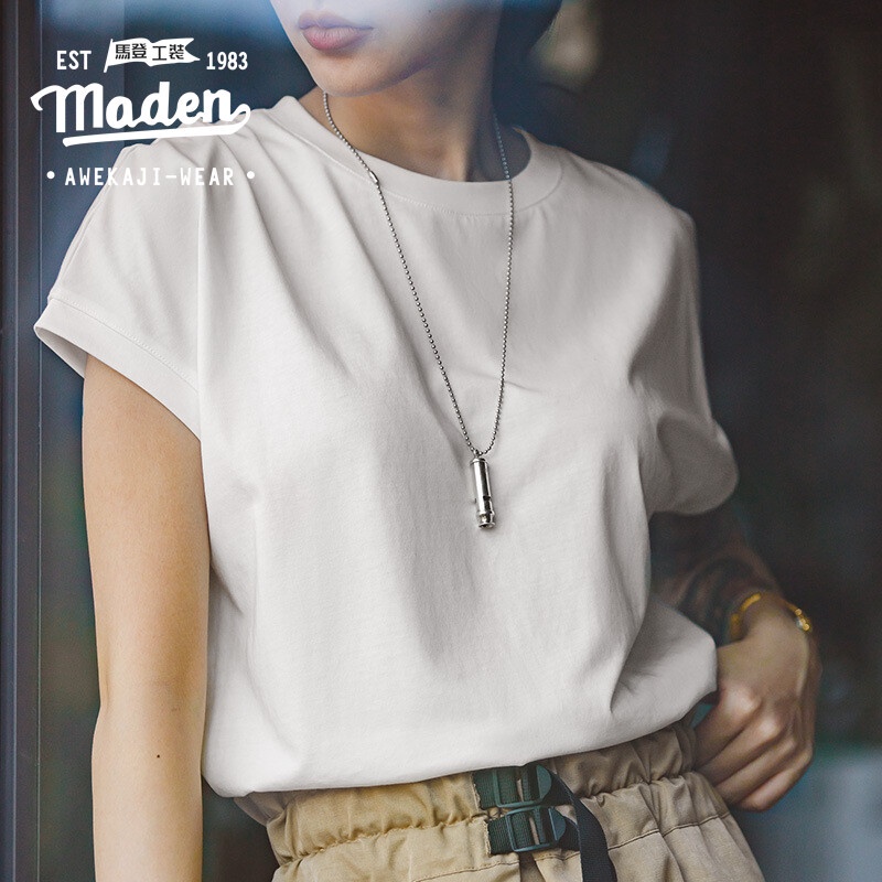 Retro Workwear สไตล์สุภาพสตรีผ้าไหมน้ําแข็ง Top Drop ไหล่ Basic แขนสั้นฤดูร้อน Cool Bottom เสื้อบางหลวมผู้หญิง Cool เสื้อยืดคอกลม