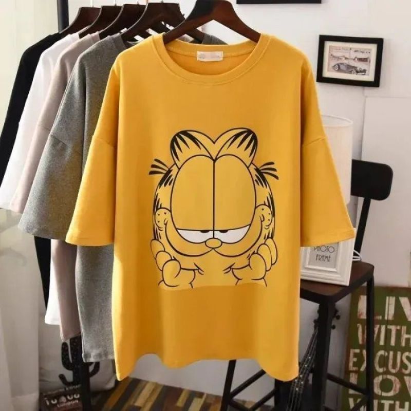 【Plus Size】เสื้อยืดแขนสั้น พิมพ์ลาย ทรงหลวม ขนาดใหญ่ รองรับ 150 กก. แฟชั่นฤดูร้อน สําหรับผู้หญิง