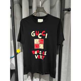 Gucc1 ใหม่ เสื้อยืดแขนสั้น คอกลม พิมพ์ลายโลโก้ตัวอักษร สําหรับผู้ชาย S-4XL