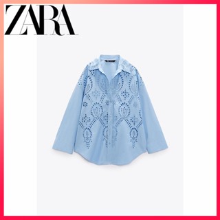 Zara ใหม่ เสื้อเชิ้ต ปักลายกลวง สําหรับผู้หญิง