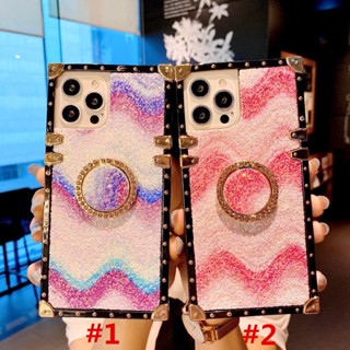 For OPPO A17 A17K A16K A57 A77 2022 A76 A96 A78 Reno 7 7Z 8Z 8 8T Realme 9i C35 C33 Glitter Wavy Line Square Phone Case With Bracket