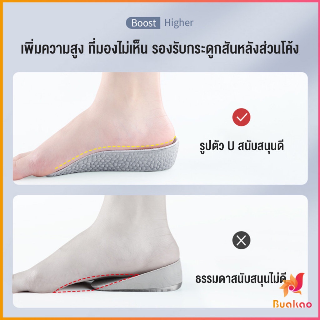 BUAKAO แผ่นเพิ่มความสูง แผ่นเสริมส้นเท้า (1คู่) 1.5-3.5 cm.  Heightening insole