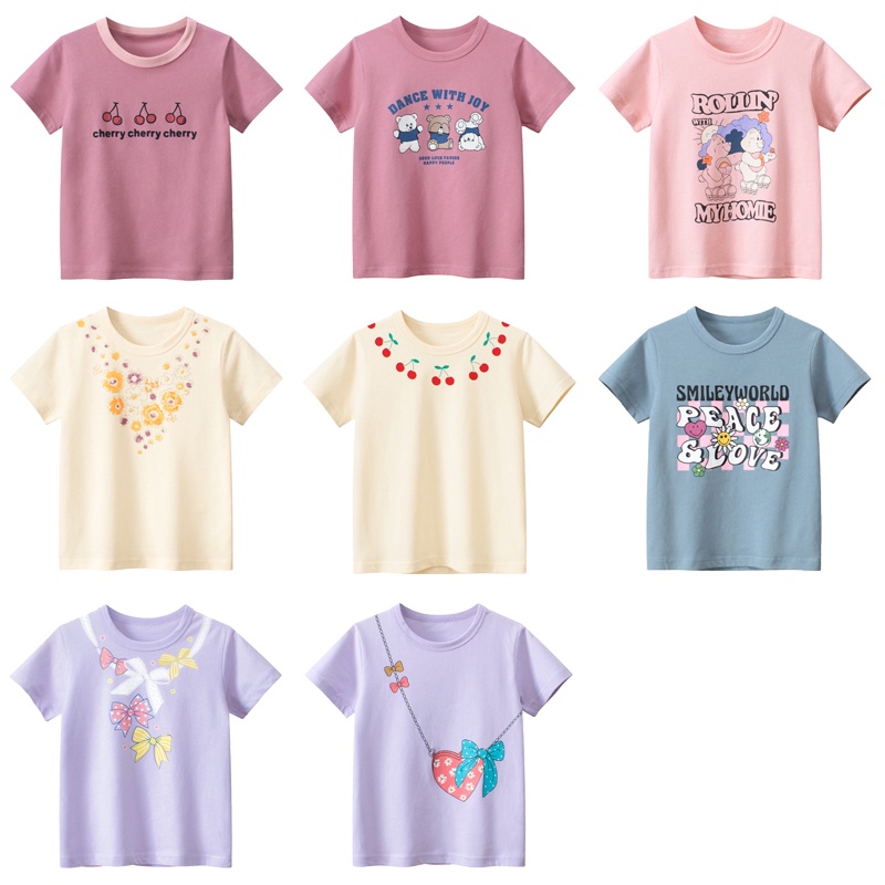 เสื้อยืดแขนสั้น ผ้าฝ้ายแท้ ทรงหลวม ลายการ์ตูนน่ารัก สําหรับเด็กผู้หญิง 2-8 ปี 3108 2023