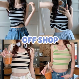 OFF SHOP พร้อมส่ง (OFF-M3021) เสื้อกล้ามไหมพรม คอกลม ดีเทลลายทางสีพื้นๆ