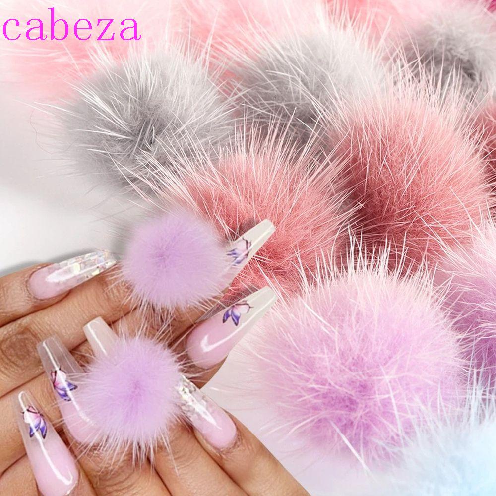Cabeza ลูกบอลขนเทียม พร้อมฐานถอดได้ สําหรับตกแต่งเล็บ DIY