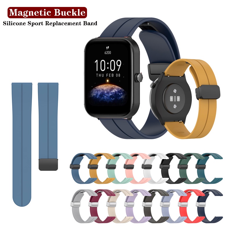 สายนาฬิกาข้อมือซิลิโคน หัวเข็มขัดแม่เหล็ก 20 มม. สําหรับ Huami Amazfit Bip 3 Pro Lite S U Pop / GTS 