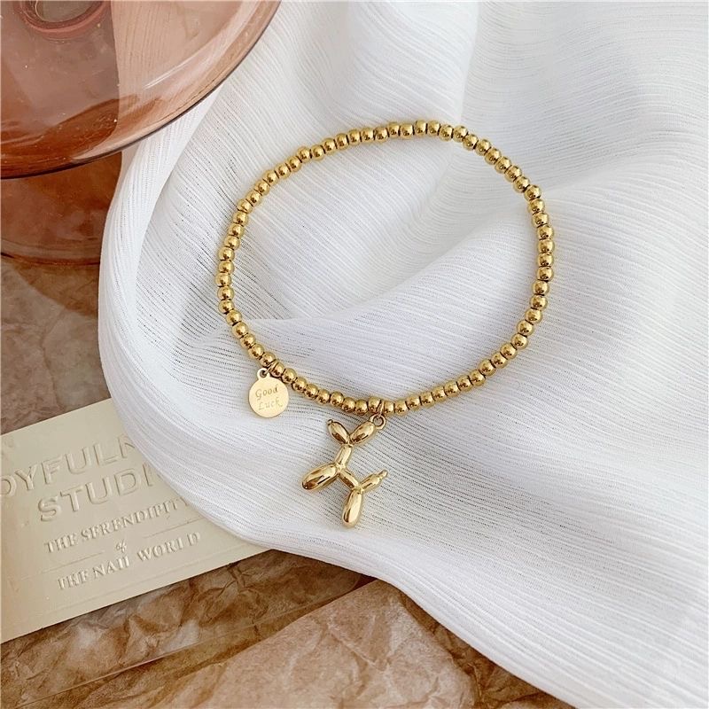 ใหม่ เครื่องประดับ สร้อยข้อมือ สเตนเลส ไทเทเนียม ทรงกลม ลายลูกสุนัข สีทอง เรียบง่าย ไฮเอนด์  ของขวัญ