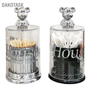 DAKOTASK Cute Bear Toothpick Holder Crystal Clear Cotton Swab Container Storage Box Canister Jar with Lid