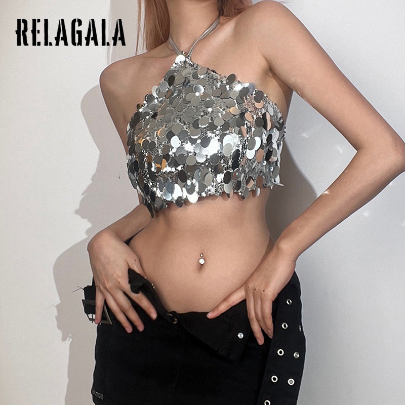 RelaGala ผู้หญิงแฟชั่นใหม่เซ็กซี่แขวนคอ Casual Street สายรัดเปลือย Halter Top — صورة 3